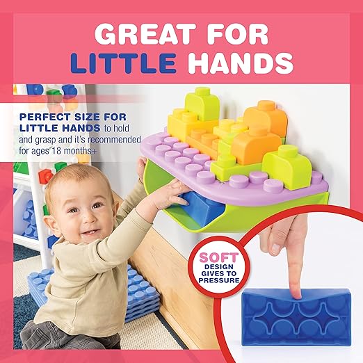 UNiPLAY Building Blocks Daycare Play Shelf with Storage 11 Piece Set, Sensory Toys Storage Bin and Play Shelf for Teething Baby Starter Learning Building Blocks 3 Months
