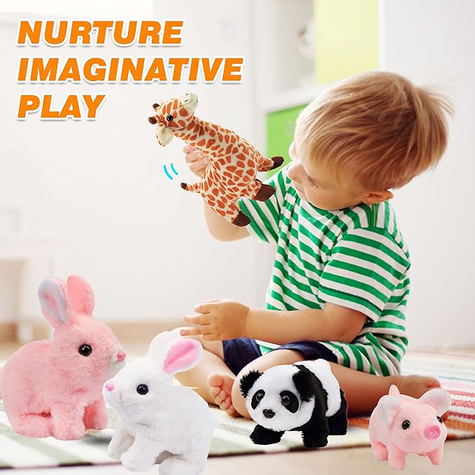 Hopearl Walking Piggy Pet Interactive Crawling Piglet Electronic Plush Toy Pig Oink Twitch Nose Wag Tail Animated Gifts for Toddlers Birthday, Pink 8''