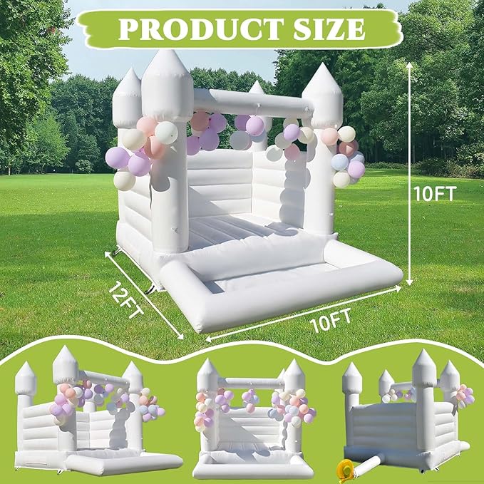 White Bounce House 12x10x10 FT Inflatable Bounce House with Ball