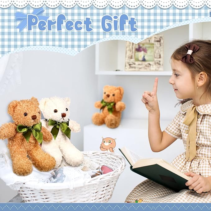 HyDren 15 Pieces Plush Stuffed Bears, 10 Inch Cute Soft Stuffed Bear Toy with Bow Tie for Graduation Baby Shower Christmas Birthday Party Gift Favors (Brown