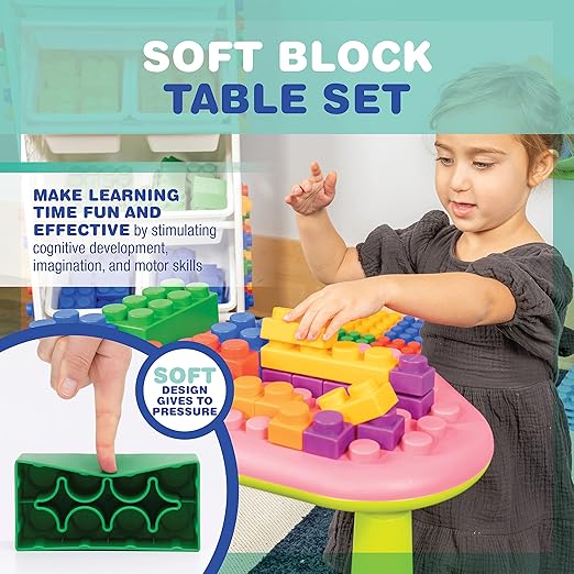 UNiPLAY Indoor/Outdoor Toddler Activity Table Set with 25 Piece Building Blocks, Kids Play Table for Building Blocks Toy