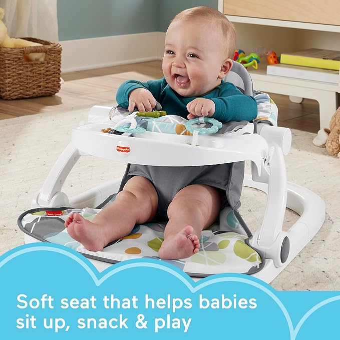 Fisher-Price Baby Portable Chair with Snack Tray, Sit Me Up Floor Seat with Linkable Clacker & Teether Toys