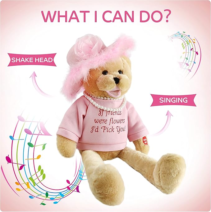 Houwsbaby 20'' Pink Musical Teddy Bear Stuffed Animal,Singing Plush Toy with Shaking Head