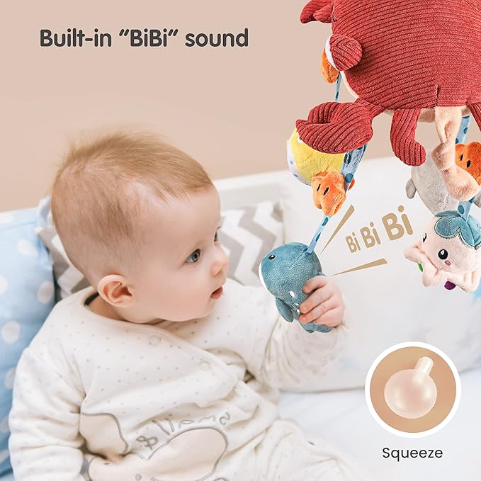 TUMAMA Baby Toys for 0 3 6 9 to 12 Months, Activity Plush Animal Stroller and Hanging Toy for Baby Car Seat Crib Travel, Sensory Learning Toy