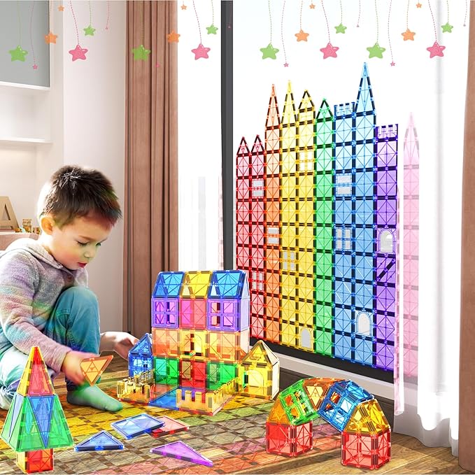 Magnetic Tiles Kids Toys for 3+ Year Old Boys & Girls, STEM Building Blocks Toys & Games 3 4 5 6 7 8