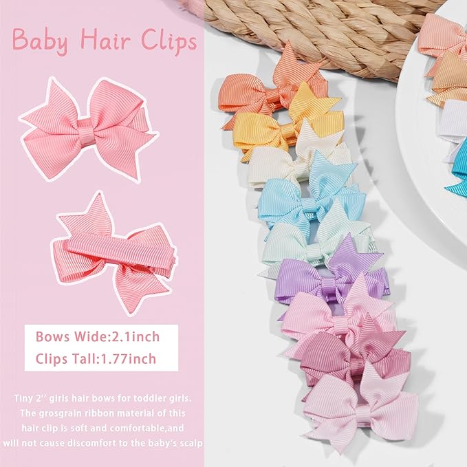 CLLOT Hair Clips, 20Pcs Tiny 2" Baby Hair Bows Fully