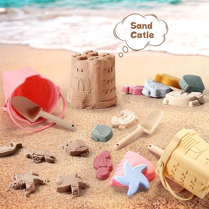 Hungdao 9 Pcs Silicone Beach Toys Include Sand Beach Molds 6 Sand