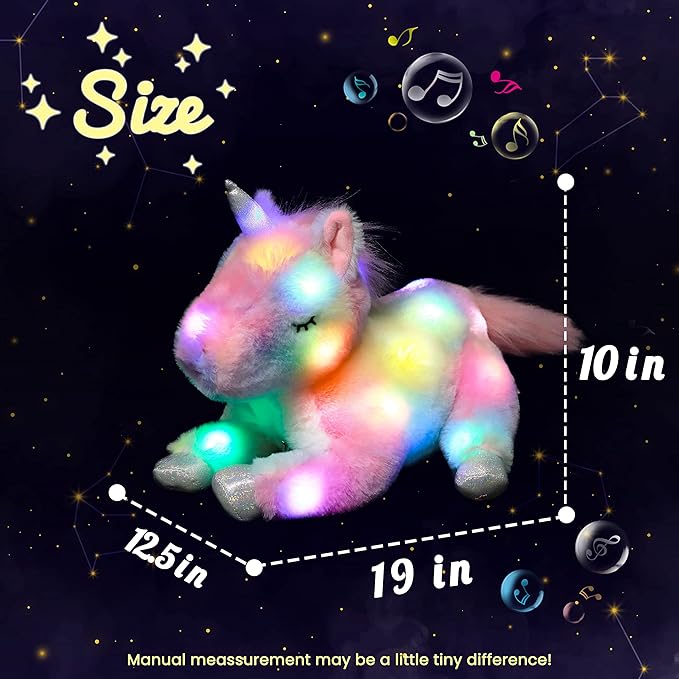 Hopearl LED Musical Stuffed Unicorn Playset Lighting Up Singing Plush Toy Mommy Unicorn with 3 Baby Unicorns in her Tummy Lullaby Animated Soothe for Mom Toddlers Girls, Rainbow 19''