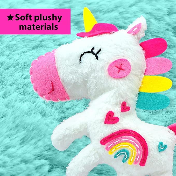 KRAFUN Beginner My First Unicorn Sewing Kit for Kids Art & Craft, Doll Plushie Animal, Instructions & Plush Felt Materials for Learn to Sew, Embroidery, Age 7 8 9 10 11 12