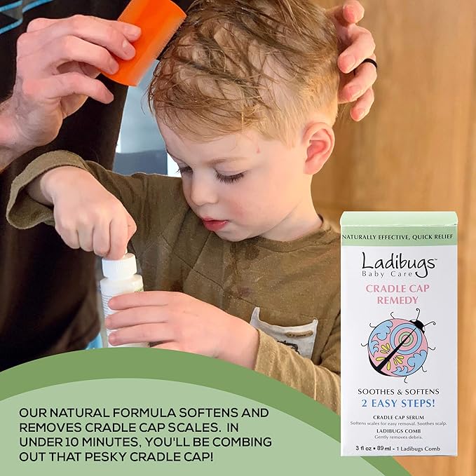Cradle Cap Remedy Kit, 3oz | Includes Cradle Cap Serum & Fine-Toothed Comb | Effectively Removes Scales & Flakes | Soothes & Softens Scalp