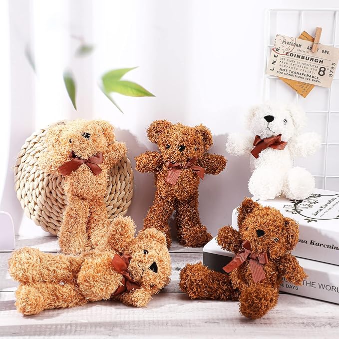 HyDren 18 Pack 8 Inch Bear Stuffed Animal Plush Bears Toys Bulk Soft Bear Doll for Christmas Wedding Birthday Decorations Baby Shower Party Favors(White, Light Brown
