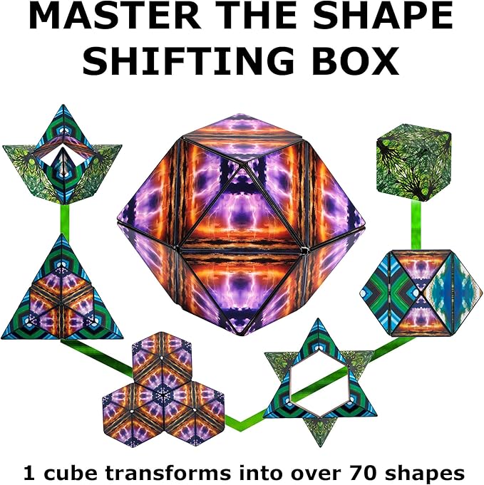 SHASHIBO Shape Shifting Box - Award-Winning, Patented Fidget Cube w/ 36 Rare Earth Magnets 70 Shapes, 2 pack)