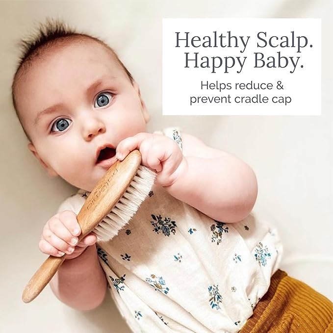Natemia Soft Bristle Baby Hair Brush Set - 2 Pack Wooden Brushes for Newborns, Toddlers, and Baby Registry Gift