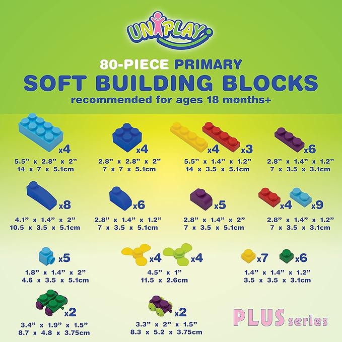 UNiPLAY Plus Soft Building Blocks — Creativity Toy, Educational Play (80-Piece Set)