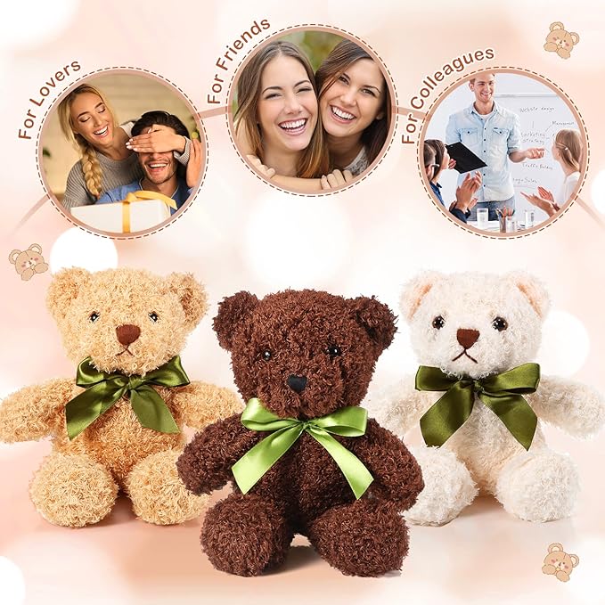 HyDren 6 Pcs Bears Bulk Stuffed Animal Small Bears Baby Shower Bears Plush Toys Employee Appreciation Easter Graduation Gifts(White, Brown