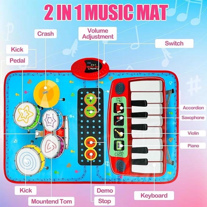 1 Year Old Boy Girl Birthday Gift, Music Mat for Toddlers 1-3 2-in-1 Music 1-3 with