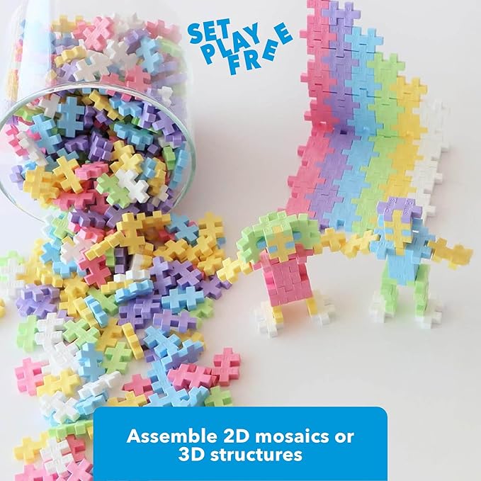 PLUS PLUS 600 Piece Interlocking Building Blocks for Kids, Open Ended Connecting Toys, STEM Bin Classroom Mini Manipulatives - Pastel Mix Play Tube