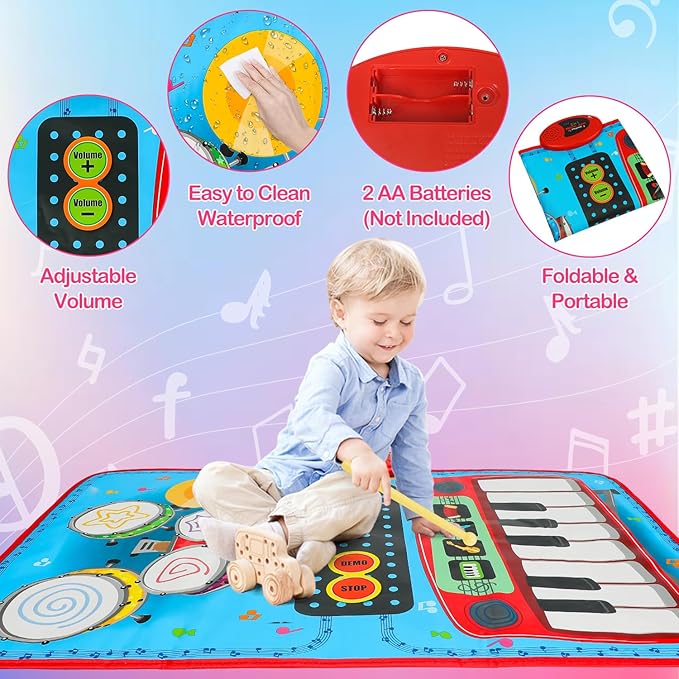 1 Year Old Boy Girl Birthday Gift, Music Mat for Toddlers 1-3 2-in-1 Music 1-3 with