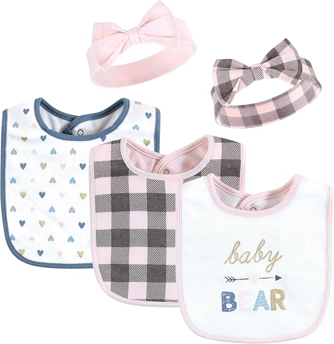Hudson Baby Unisex BabyCotton Bib and Headband or Caps Set