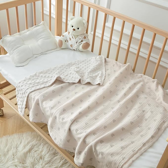 DaysU Baby Blankets Unisex with Muslin Cotton Front and Dotted Fleece Back, Silky Micro Super Soft Plush Newborn Baby Blankets for Boys Girls 30x40 inches