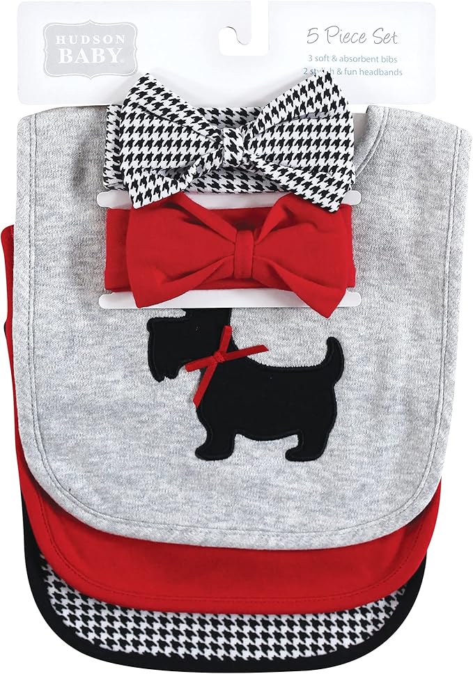 Hudson Baby Unisex BabyCotton Bib and Headband or Caps Set