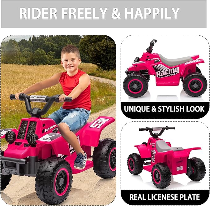 Hetoy 6V Kids Ride On Electric ATV, Ride Car with LED Headlights 1-3 Boys