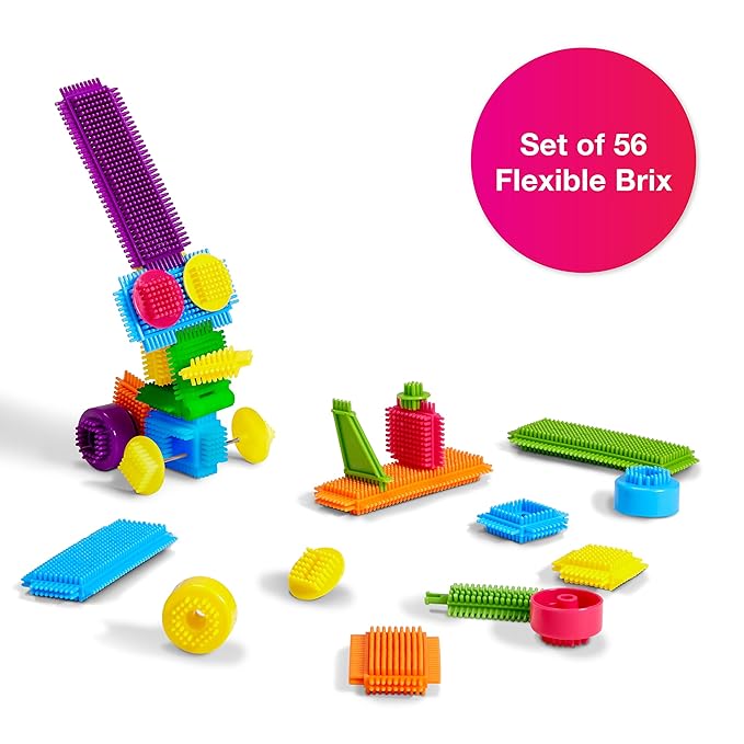 Edushape Magic Brix in Motion Interlocking Baby Building Blocks - 56 Pcs Toddler Blocks Interlocking Bricks 3-5 with