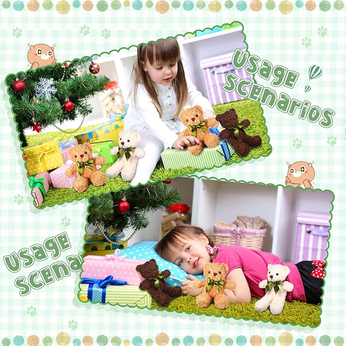 HyDren 12 Pack Bear Stuffed Animals Bulk 10 Inch Plush Bear Toy Small Stuffed Bears with Bow Tie for Baby Shower Centerpieces Wedding Birthday (White, Light Brown