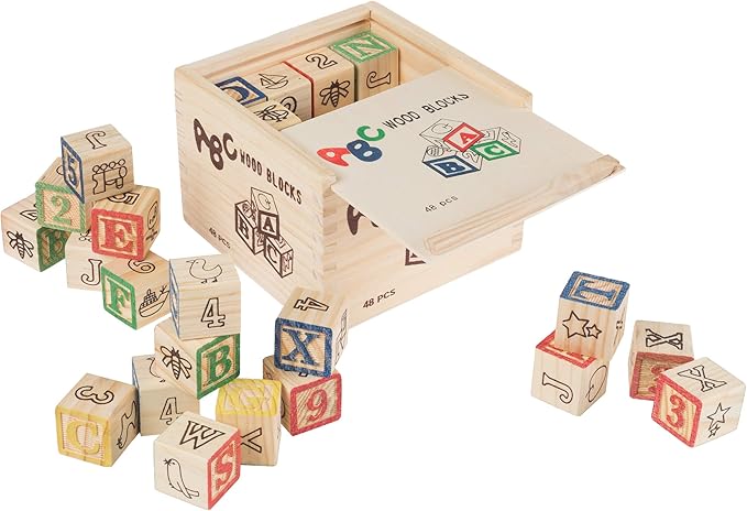Hey! Play! ABC and 123 Wooden Blocks- Alphabet Letters and