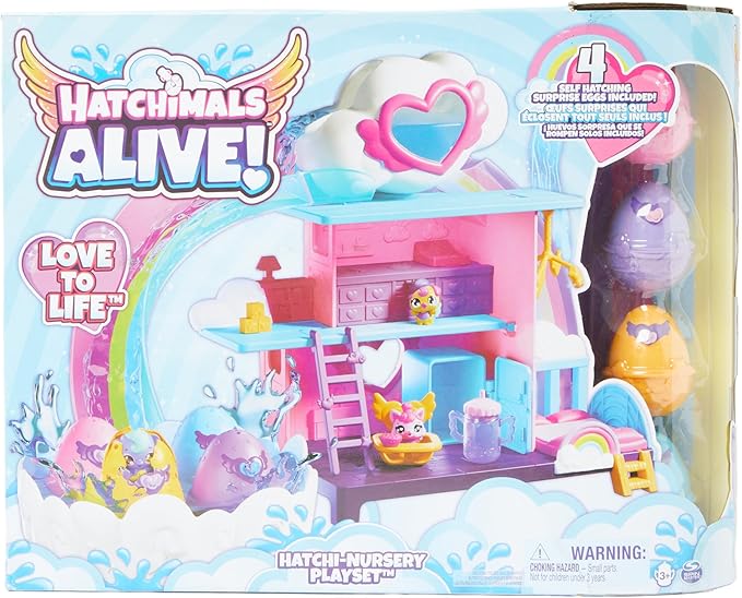 Hatchimals Alive, Hatchi-Nursery Playset Toy with 4 Mini Figures in Self-Hatching Eggs 13 Accessories, 3 and 4)