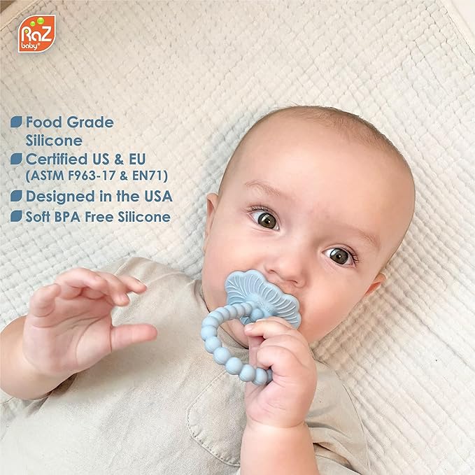 RaZbaby Silicone Baby Teether, BerryBumps Textured Silicone Soothes Babies??Sore Gums