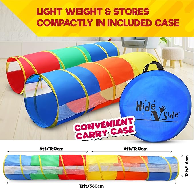 Hide N Side 2-Pack 6ft/12ft Crawl Through Play Tunnel Toy,