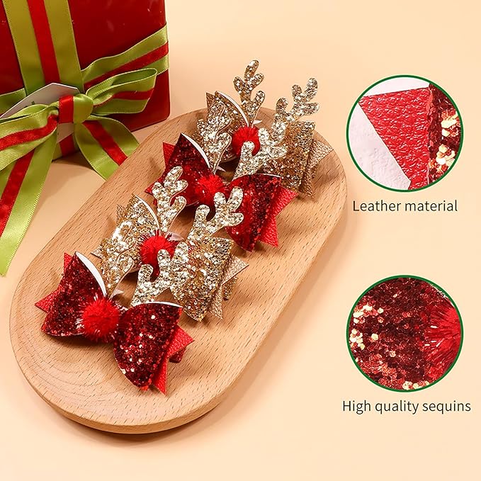 4 Pcs Christmas Hair Clips Xmas Bow Hair Accessories Cute