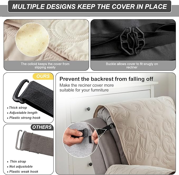 100% Waterproof Recliner Chair Cover, Recliner Chair Covers for Reclining Chair, Non-Slip Fabric Recliner Couch Cover for Living Room, for Pets Kids Protector, Washable (Beige, 28"Recliner Chair)