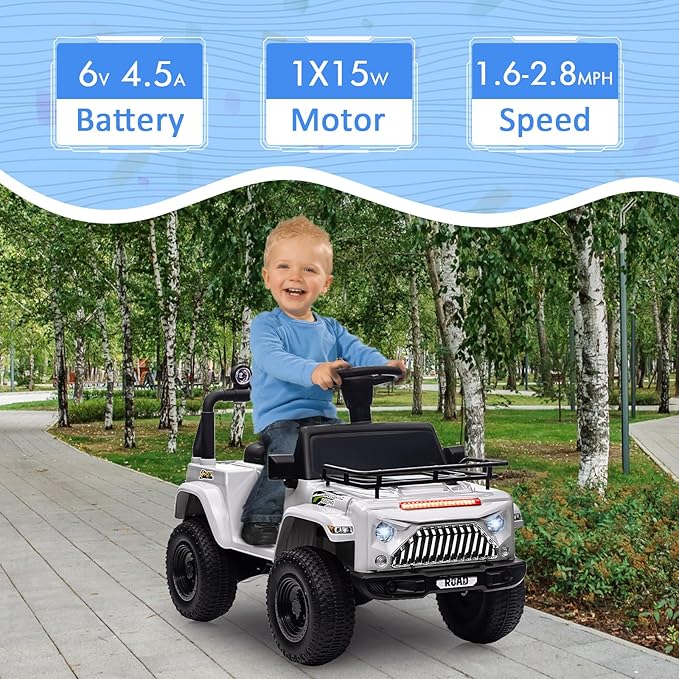 Hetoy 6V Ride On Car for Toddlers - Battery Powered Electric Car for Kids with Music, LED Light 4 Wheels 3-6 Years,