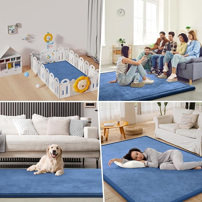 Baby Play Mat Coral Velvet Nursery Rug - 13’1” X 6’7” Memory Foam Area Rug Soft Padded Carpet