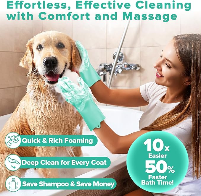 6PCS Pet Grooming Kit | Dog Washing Gloves | Dog Bath Brush | Dog Bath Gloves | Dog Shampoo Brush | Pet Grooming Gloves | Cat Bathing Supplies | Dog Bath Supplies (Green)