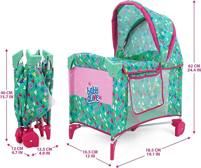 Baby Alive: Deluxe Doll Play Yard - Green, Pink 18", Folding, 3+