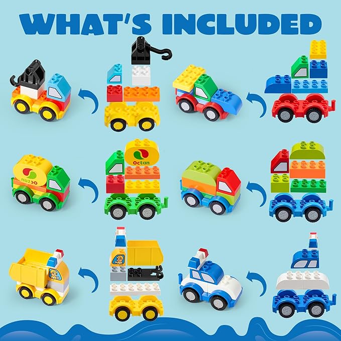 JOYIN 80Pcs Toddlers Car Building Blocks Set, 12Pcs Different Vehicles