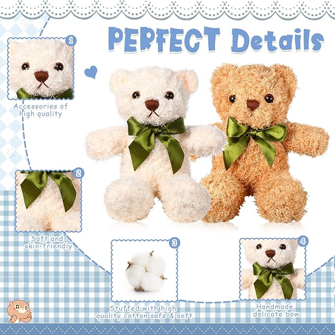 HyDren 15 Pieces Plush Stuffed Bears, 10 Inch Cute Soft Stuffed Bear Toy with Bow Tie for Graduation Baby Shower Christmas Birthday Party Gift Favors (Brown