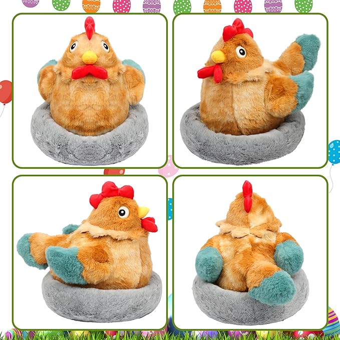 Hopearl Easter Plush Toy Chicken with 3 Eggs and 1 14''