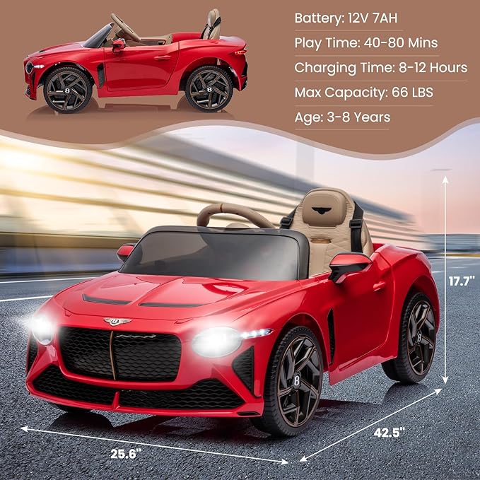 Hetoy Kids Ride On Car, Licensed Bentley Bacalar 12V Electric Vehicles w/Parent Remote Control 3 Speeds,