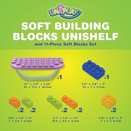 UNiPLAY Building Blocks Daycare Play Shelf with Storage 11 Piece Set, Sensory Toys Storage Bin and Play Shelf for Teething Baby Starter Learning Building Blocks 3 Months