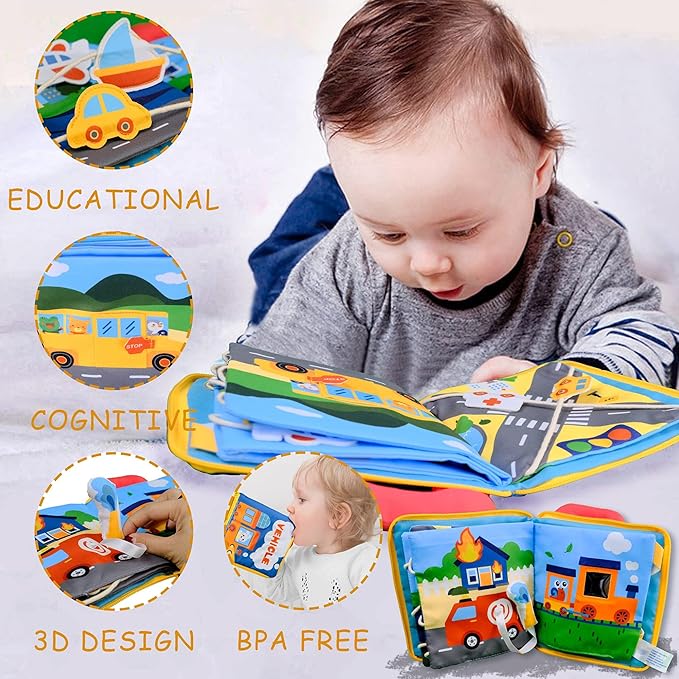 Richgv Baby Books Toys 6-12 Months, 2 Packs Interactive 3D Baby Cloth Books