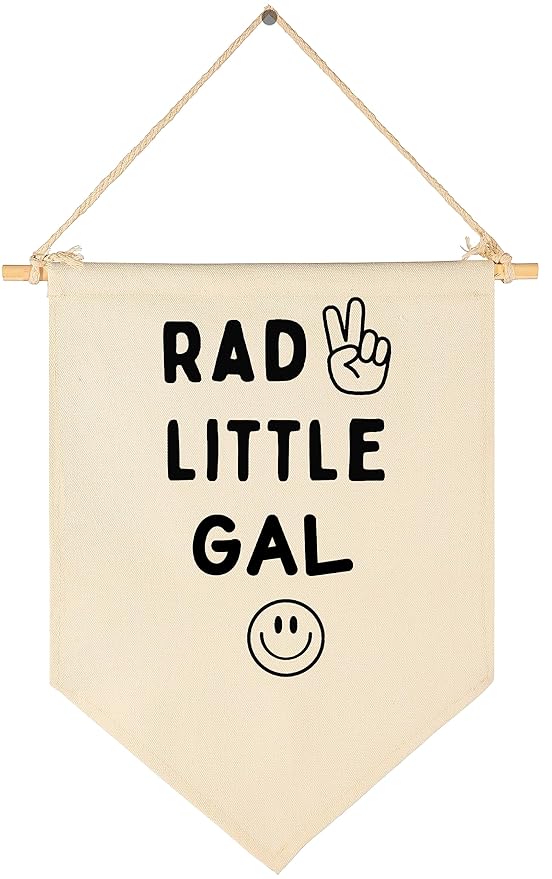 Rad Little Gal - Smiley Peace Sign -Flag Decor Gifts for Girls Kids-Banner Wall Sign Gifts for Nursery,Baby Room