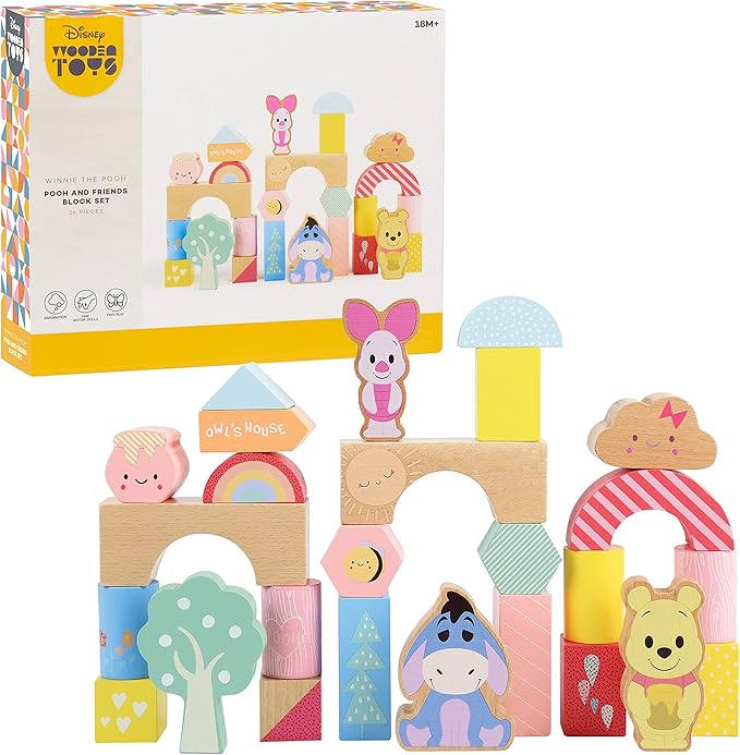 Disney Wooden Toys Winnie the Pooh & Friends Block Set, 26-Pieces Include Winnie the Pooh 18 Month