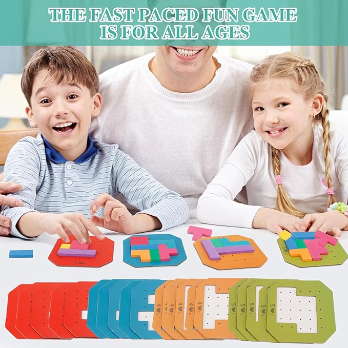 Block Jigsaw Puzzle Games, 128 Pcs Colorful 3D Creative Desktop Wooden Puzzle Game Kids Tangram Math Toys Building Blocks Board, Montessori Puzzle Toys for Kids, Tangram Toy Educational Toys
