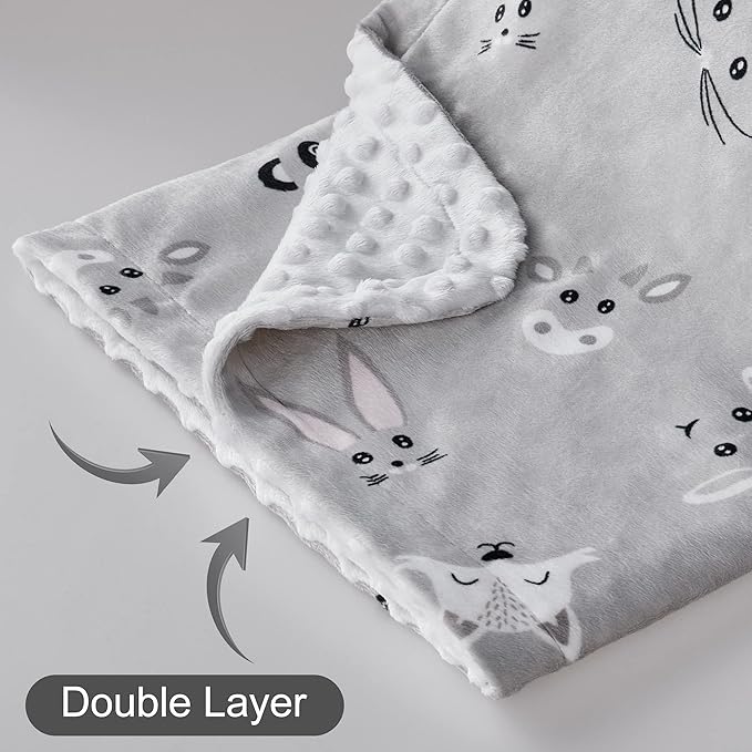 DaysU Silky Micro Soft Plush Baby Blankets Unisex with Print Animal Pattern and Soothing Raised Dots, Double Layer Bed Throws for Baby Crib 30x40 Inches