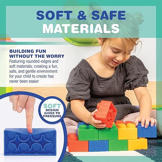 UNiPLAY Plump Soft Building Blocks - 60-Piece Jumbo Stacking Multicolor Set for Early Cognitive Development and Creative Play 3 Months+
