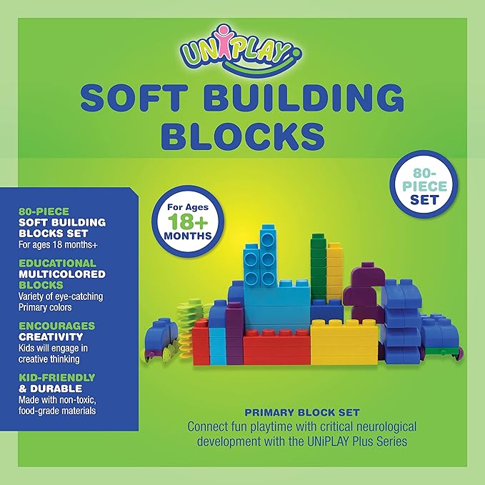 UNiPLAY Plus Soft Building Blocks — Creativity Toy, Educational Play (80-Piece Set)
